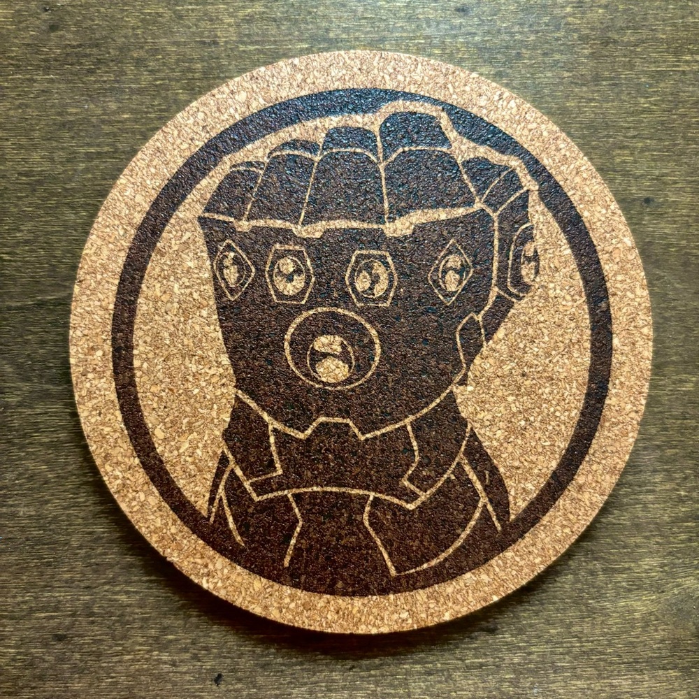 Thanos Infinity Gauntlet Laser Engraved Cork Coaster
